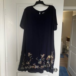 LOFT Outlet Navy Dress w embroidered flowers at bottom - XL